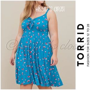 Torrid Turquoise Blue & Hot Pink Watermelon Super-Soft Skater Dress 2X 18 20